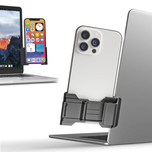 SUPPORT TELEPHONE UNIVERSEL POUR ECRAN PC/MAC - CLIP UNIVERSEL AVEC ANGLE REGLABLE 160° - PHONESIDE ONE – Image 11