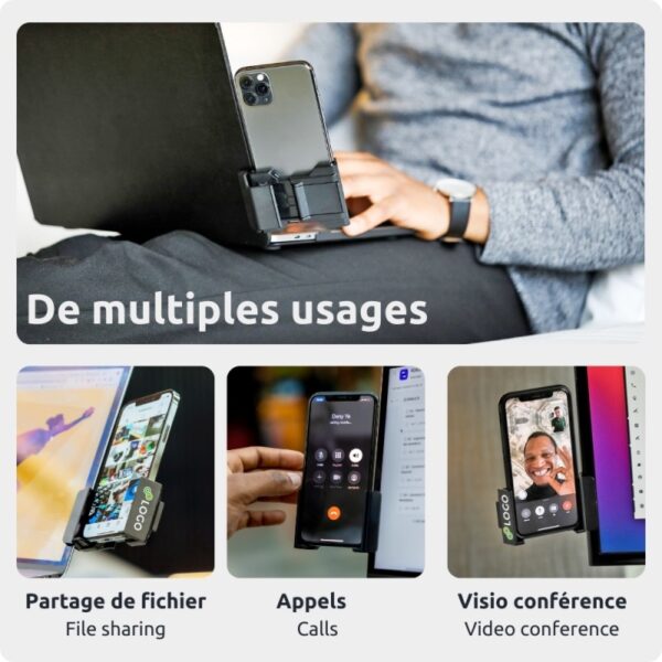 SUPPORT TELEPHONE UNIVERSEL POUR ECRAN PC/MAC - CLIP UNIVERSEL AVEC ANGLE REGLABLE 160° - PHONESIDE ONE – Image 6