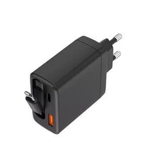 Chargeur Musthavz 2 ports 65W avec câble rétractable, noir