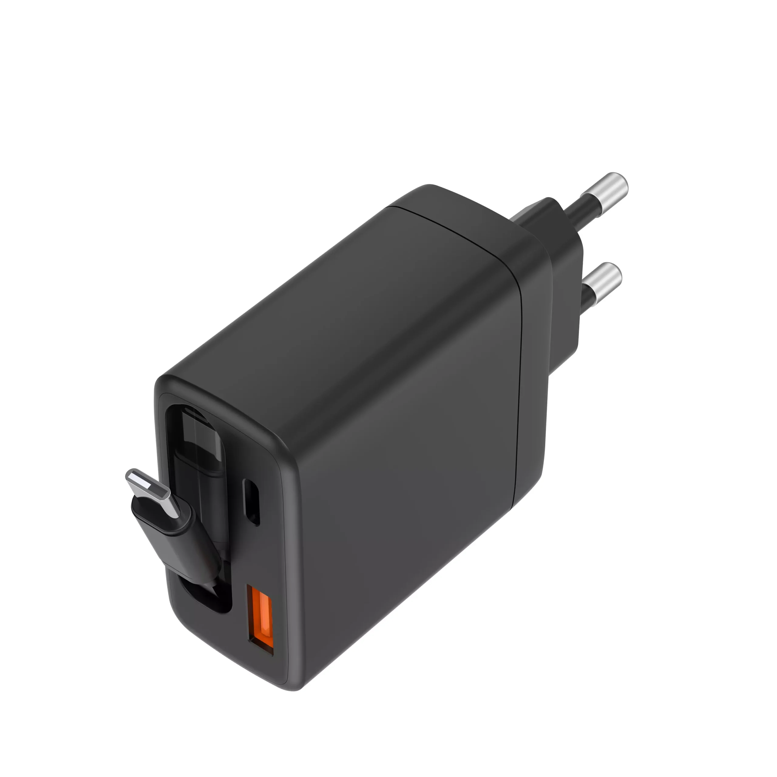 Chargeur Musthavz 2 ports 65W avec câble rétractable, noir